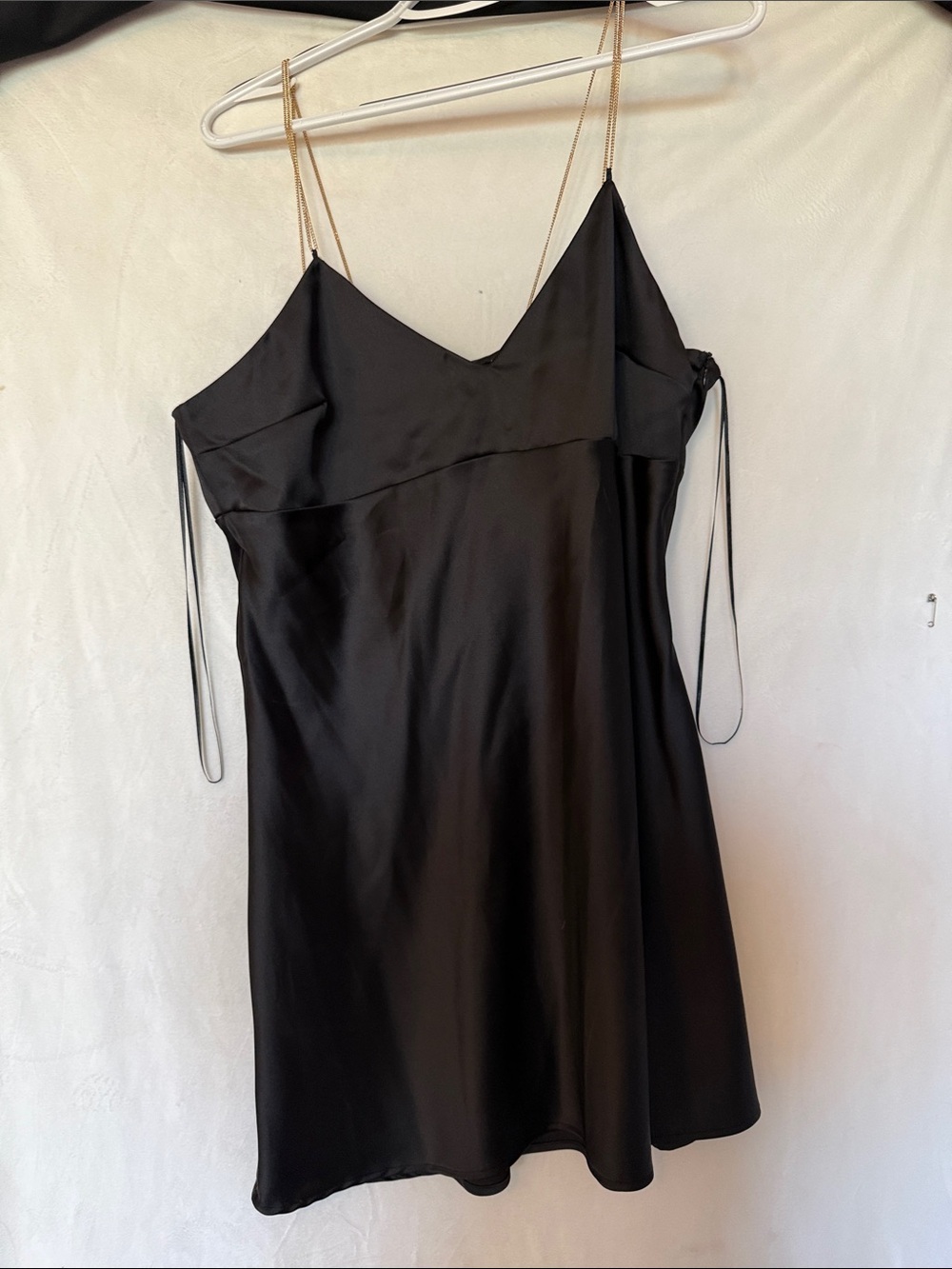 Zara Black Satin Slip Dress with Gold Chain Straps